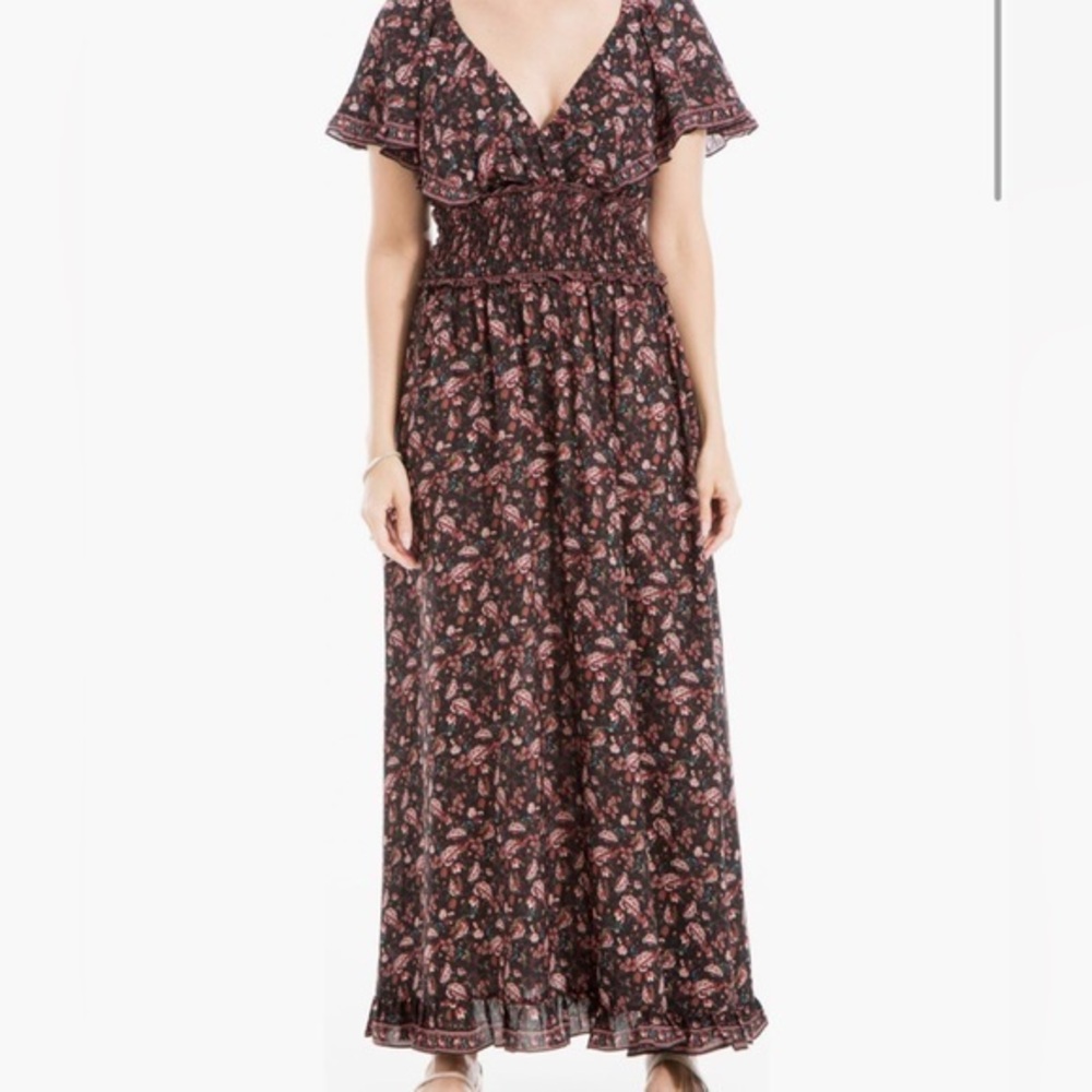 MAX STUDIO Floral Flutter Sleeve Maxi Dress